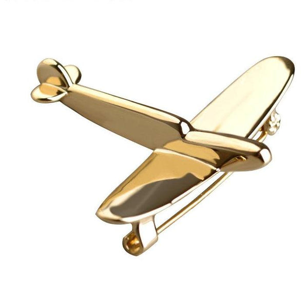 Broche métal petit avion doré
